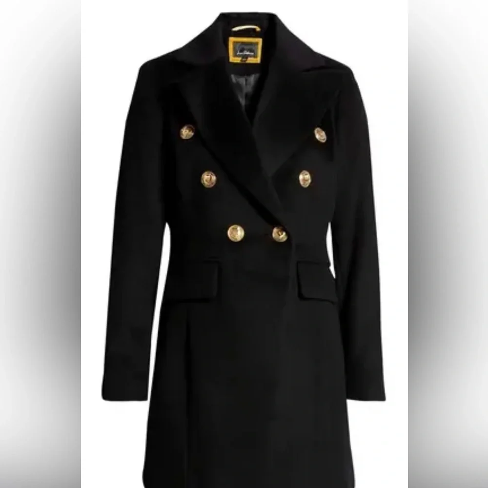 Sam Edelman Black Double Breasted Wool Blend Coat Size 8